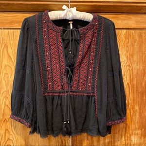 Free People Peasant Blouse with Embroidery